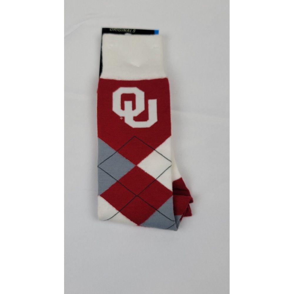 Oklahoma Sooners‎ Socks Adult Medium. Red & White Argyle. NEW